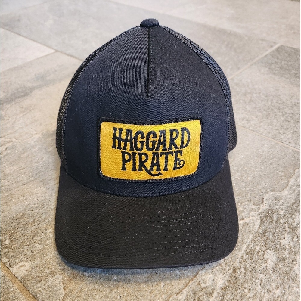 Haggard Pirate Black Mesh Trucker Hat Embroidered Patch‎ Snapback Men